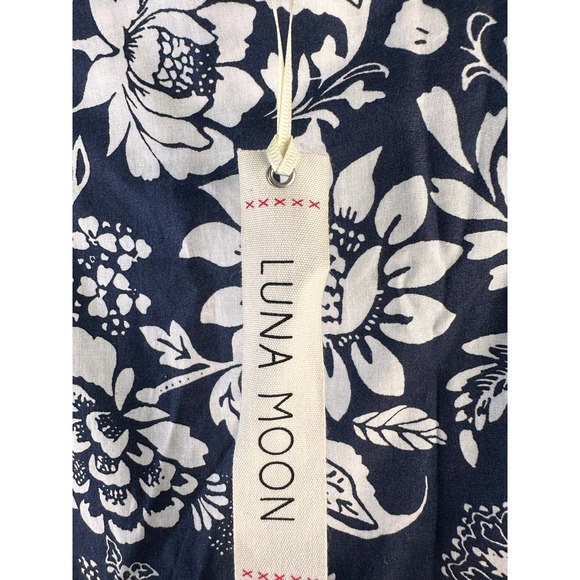 Luna Moon A-Line Full Skirt Size M Navy White Floral Print Ruffle Eyelet Trim - Picture 8 of 12